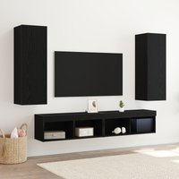 Berkfield Home Wall-Mounted TV Cabinets - 2 pcs Black Oak, 30.5x30x90 cm, Made from Engineered Wood | Size: 30.5x30x90 cm