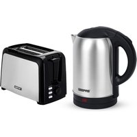 Geepas 2 Slice Bread Toaster & 1.8L Electric Kettle Kitchen Combo Set in Silver