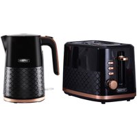 Geepas Aurora Kettle & Toaster Set 3000W Rapid Boil, Blue LED, 7 Browning Levels in Black
