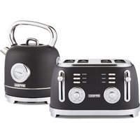 Geepas Retrovive 1.8L Electric Kettle & Toaster Set Twin Pack in Black