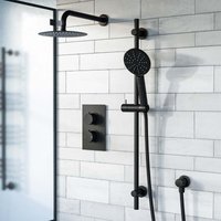 Nes Home Matte Black 2 Dial 2 Way Thermostatic Mixer, 200mm Shower Head, Slider Rail & Handset