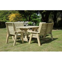 Churnet Valley Garden Furniture Ltd Ergo Dining Table Set with 2 Bench & 2 Chair - Min. Assembly Required in Brown