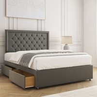 BSSPOKE Nova Plush Divan Bed Set 24" Headboard & Mattress & 2 Drawers Footend in Grey | Size: King