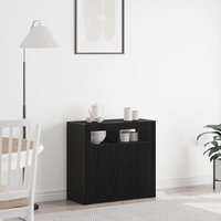 Berkfield Home Sideboard with LED Lights - Black Oak - 80x35x75 cm - Engineered Wood | Size: 80 x 35 x 75 cm