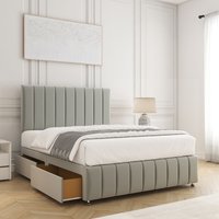 BSSPOKE Sierra Plush Divan Bed Set 24"Headboard 2Drawers Same Side & Mattress in Silver | Size: Double