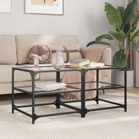 Berkfield Home Coffee Tables with Transparent Glass Top 2 pcs 50x50x45 cm Steel in Brown | Size: 50 x 50 x 45 cm