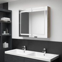 Berkfield Home LED Bathroom Mirror Cabinet White & Oak 80x12x68 cm | Size: 80 x 12 x 68 cm