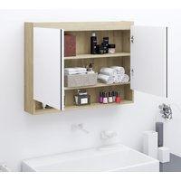 Berkfield Home Bathroom Mirror Cabinet 80x15x60 cm MDF White & Oak | Size: 80 x 15 x 60 cm