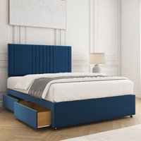 BSSPOKE Monaco Velvet Divan Bed Set 24"Headboard 2Drawers Same Side & Mattress in Blue | Size: Super King