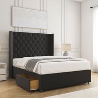 BSSPOKE Olivia Plush Divan Bed Set 54"Headboard 2Drawers Footend & Mattress in Black | Size: Super King