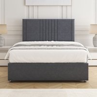 BSSPOKE Monaco Velvet Plush Divan Bed Set 24" Headboard & Mattress No Drawers in Charcoal | Size: King