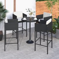 Berkfield Home Bar Stools 4 pcs with Cushions Black Poly Rattan