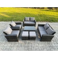 Fimous Garden Furniture Sets 7 Pieces Outdoor Rattan Furniture Manual Wicker Patio Sofa Chair Set with Coffee Table in Dark Grey