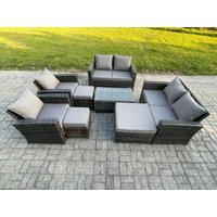 Fimous Garden Furniture Sets 8 Pieces Outdoor Rattan Furniture Manual Wicker Patio Sofa Chair Set with Coffee Table 3 Footstool in Dark Grey