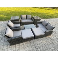 Fimous Garden Furniture Sets 9 Pieces Outdoor Rattan Furniture Manual Wicker Patio Sofa Chair Set with Coffee Table in Dark Grey