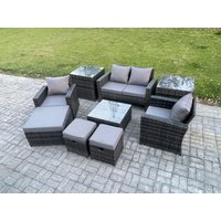 Fimous Rattan Wicker Garden Furniture Patio Conservatory Sofa Set with Square Coffee Table Armchair 2 Seater Sofa in Dark Grey
