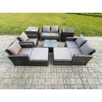 Fimous Outdoor Garden Furniture Sets 9 Pieces Wicker Rattan Furniture Manual Wicker Patio Sofa Patio Conversation Set with 2 Big Footstool
