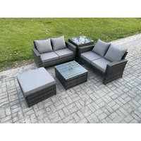 Fimous Rattan Garden Furniture Set 5 piece Patio Rattan Furniture Sofa Weaving Wicker includes 2 Double Seat Sofa, Coffee Table, Big Footstool