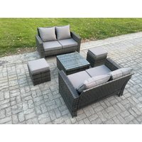 Fimous Rattan Garden Furniture Set 5 piece Patio Rattan Furniture Sofa Weaving Wicker includes 2 Double Seat Sofa, Coffee Table & 2 Small Footstools