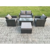 Fimous Outdoor Rattan Garden Furniture Set 5 Seater Patio Lounge Sofa Set with Coffee Table Big Footstool in Dark Grey