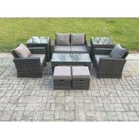 Fimous 8 PCS Outdoor Lounge Sofa Set Wicker PE Rattan Garden Furniture Set with Rectangular Coffee Table Armchair in Dark Grey