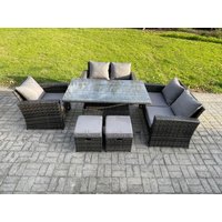 Fimous 7 Seater Rattan Outdoor Garden Furniture Sofa Set with 2 Small Footstool Dark Grey Mixed