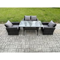 Fimous Wicker Outdoor Garden Furniture Set Patio Furniture Rattan Rectangular Dining Table Lounge Sofa in Dark Grey