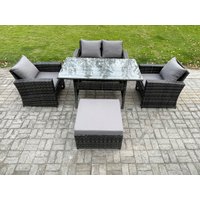 Fimous Wicker Outdoor Garden Furniture Set Patio Furniture Rattan Rectangular Dining Table Lounge Sofa Set in Dark Grey