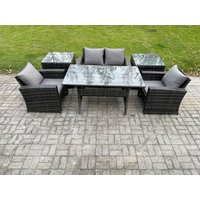 Fimous Wicker Outdoor Garden Furniture Set Patio Furniture Rattan Rectangular Dining Table Lounge Sofa in Dark Grey