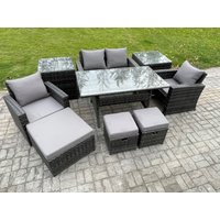 Fimous 7 Seater PE Wicker Outdoor Garden Furniture Set Patio Furniture Rattan Rectangular Dining Table Lounge Sofa in Dark Grey