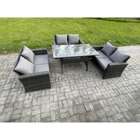 Fimous 6 Seater Rattan Wicker Garden Furniture Patio Conservatory Sofa Set Indoor Outdoor with Dining Table Double Seat Sofa in Dark Grey