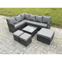 Fimous 9 Seater Outdoor Garden Furniture Set Wicker PE Rattan Corner Sofa Set with Square Coffee Table Footstools Dark Grey Mixed