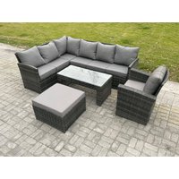 Fimous Rattan Garden Furniture Sets High Back Corner Sofa Oblong Coffee Table Set with Big Footstool Armchair Dark Grey Mixed