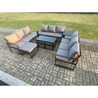 Fimous Aluminium Outdoor Garden Furniture Set Lounge Sofa Oblong Coffee Table 3 Footstools Side Table Sets with Cushions Dark Grey 12 Seater