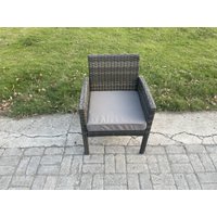 Fimous High Back Rattan Outdoor Garden Furniture Arm Chair Patio With Thick Seat Cushion in Dark Grey