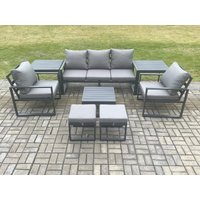 Fimous Aluminium 7 Seater Outdoor Lounge Sofa Set Garden Furniture Sets with Square Coffee Table 2 Chairs 2 Small Footstools 2 Side Tables Dark Grey
