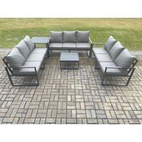 Fimous Aluminium 9 Seater Outdoor Garden Furniture Set Patio Lounge Sofa with Square Coffee Table Side Table Conservatory Set Dark Grey