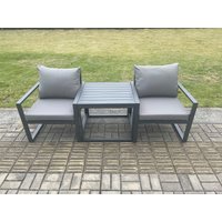 Fimous Aluminium 3 Pieces Garden Furniture Sofa Set Chair with Table Including Cushions Dark Grey