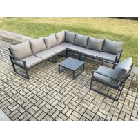Fimous Outdoor Garden Furniture Patio Lounge Corner Sofa Aluminium Set with Square Coffee Table Chair Dark Grey