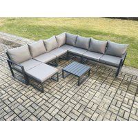 Fimous Outdoor Garden Furniture Patio Lounge Corner Sofa Aluminium Set with Square Coffee Table Big Footstool Dark Grey