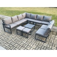 Fimous 11 Seater Patio Outdoor Garden Furniture Aluminium Lounge Corner Sofa Set with Square Coffee Table with 2 Small Footstools Dark Grey