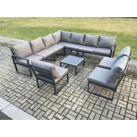 Fimous 10 Seater Patio Outdoor Garden Furniture Aluminium Lounge Corner Sofa Set with Square Coffee Table Dark Grey