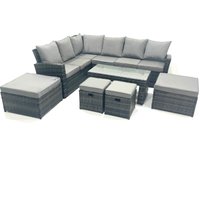 Fimous 10 Seat Rattan Garden Furniture Corner Sofa Set Outdoor Patio Sofa Table Set in Dark Grey