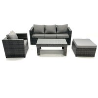 Fimous Rattan Garden Furniture Set Outdoor Lounger Sofa with Coffee Table Armchair Big Footstool Dark Grey Mixed