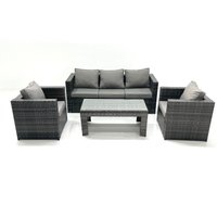 Fimous Rattan Garden Furniture Set Outdoor Lounger Sofa with Coffee Table 2 Armchair Dark Grey Mixed