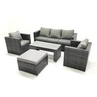 Fimous Rattan Garden Furniture Set Outdoor Lounger Sofa with Coffee Table 2 Armchair Big Footstool Dark Grey Mixed