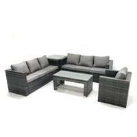 Fimous 7 Seater Rattan Garden Furniture Set Outdoor Lounger Sofa with Coffee Table Armchair Side Table Dark Grey Mixed