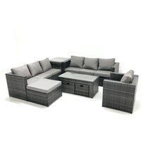 Fimous Outdoor Garden Furniture Set 10 Seater Rattan Sofa Set with Coffee Table 3 Big Footstools Armchair Side Table Dark Grey Mixed
