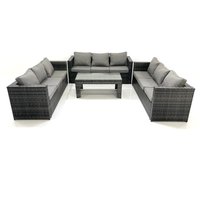 Fimous Outdoor Garden Furniture Set 9 Seater Rattan Sofa Set with Coffee Table Dark Grey Mixed