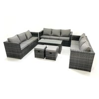 Fimous Outdoor Garden Furniture Set 11 Seater Rattan Sofa Set with Coffee Table 2 Small Footstools Dark Grey Mixed